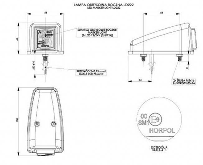 Toplamp Horpol vierkant 12/24v E-keur