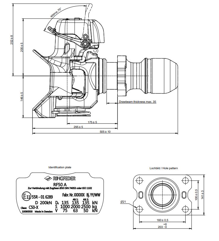 Vangmuilkoppeling RF50A 50mm Ringfeder