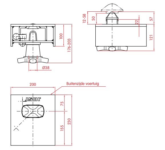 Twistlock R316VAP uitschuifbaar gemonteerd 1,5 inch