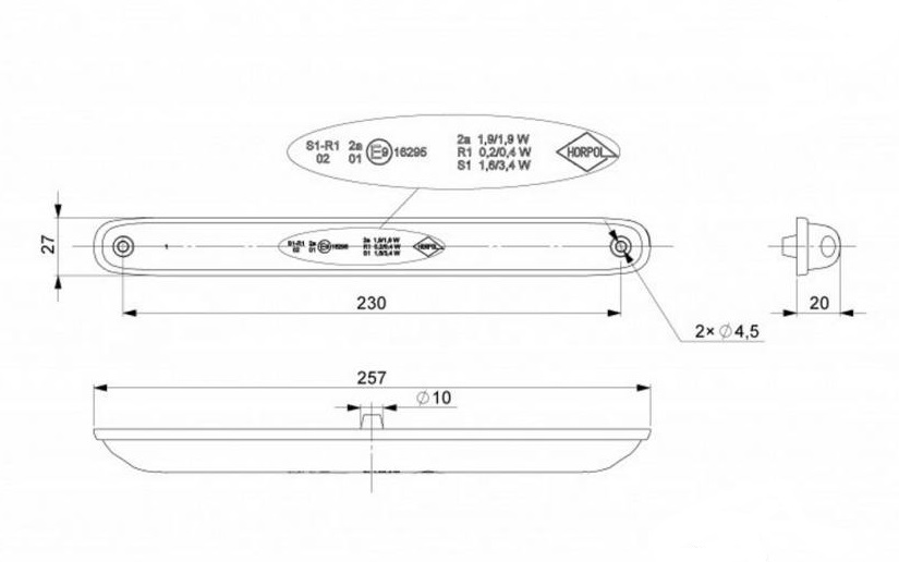 Achterlicht extra smal 3-functies led 12/24V