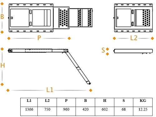 Uitschuifbare trap met plateau Takler 742 x 420
