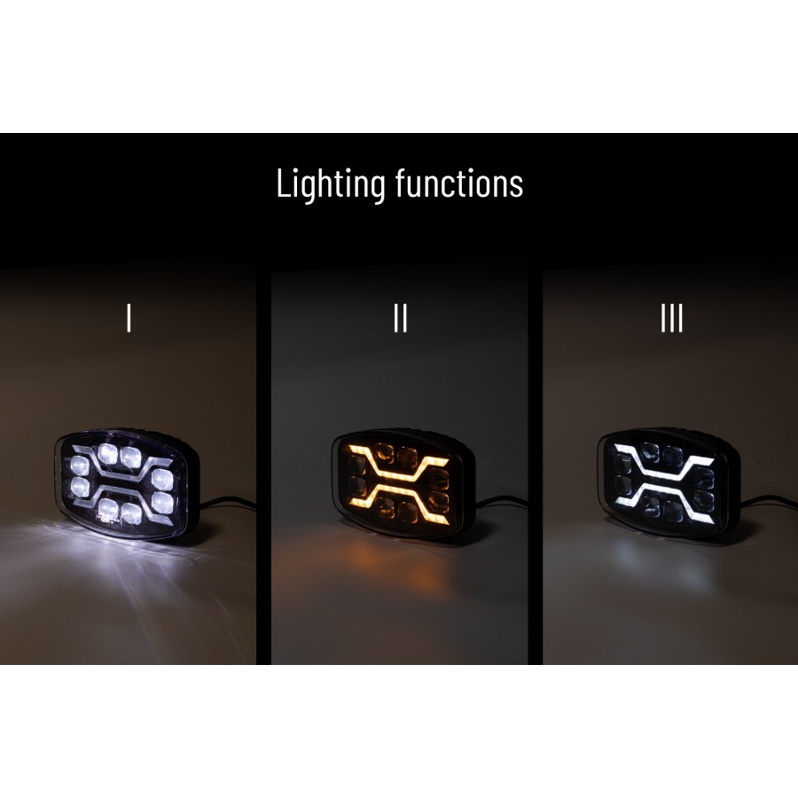 Verstraler LED X-spider 12V/24V met DRL wit en flitser oranje