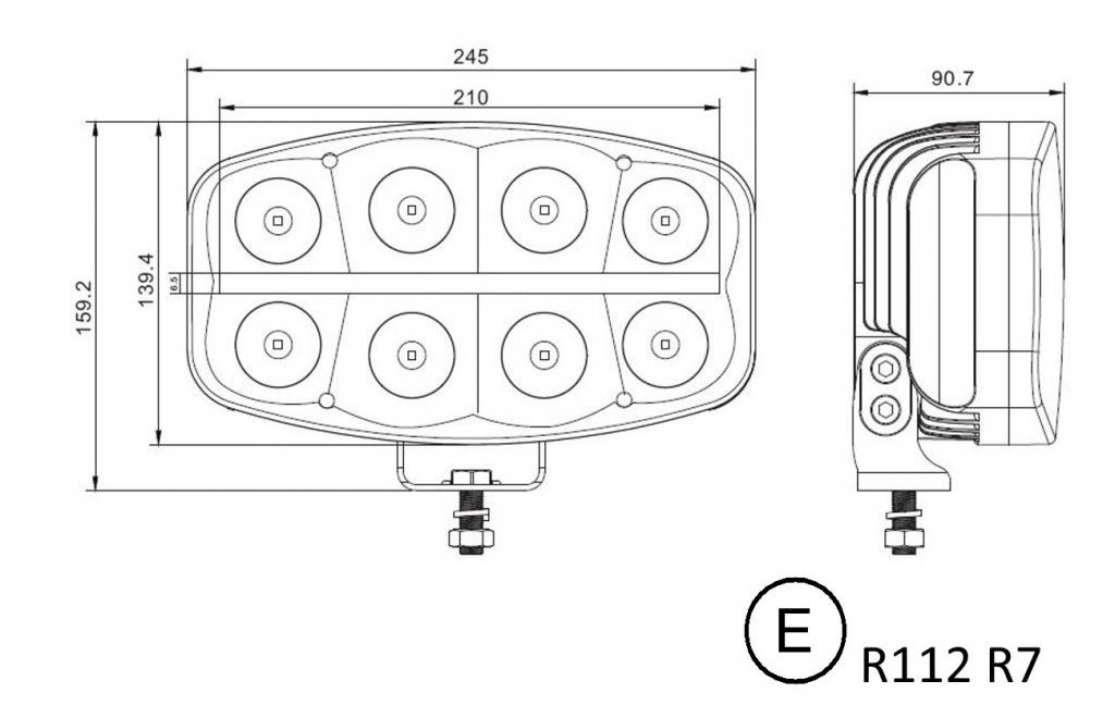 Verstraler LED L3412 met positielicht 64W 12/24V