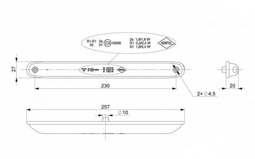 Achterlicht extra smal 2-functies led 12/24V