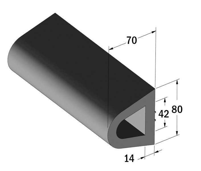 Delta-stootrubber profiel LxBxH = 2500x80x70mm