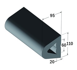 Delta-stootrubber profiel LxBxH = 2500x110x95mm 