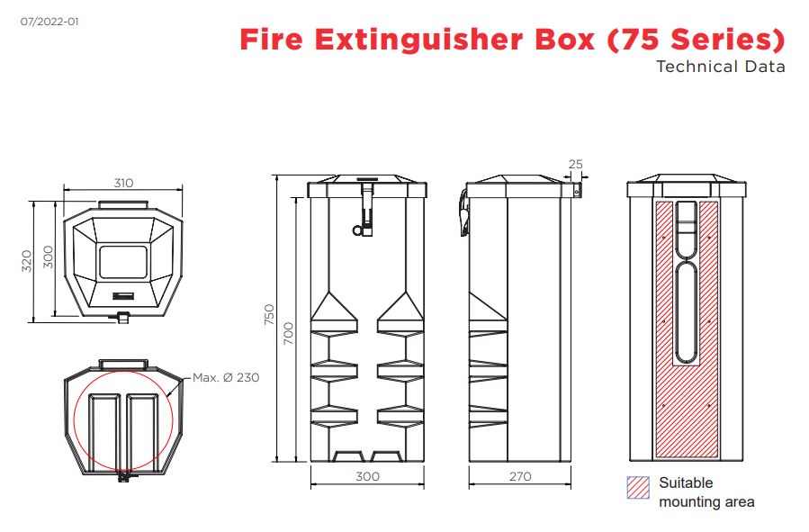 Brandblusserbox toploader Jonesco voor 9 - 12 kg brandblusser