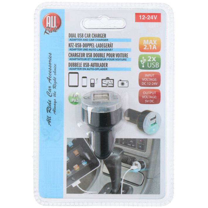 Dubbele USB autolader 2x 2.1A 12/24V