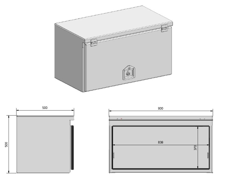 Gereedschapskist Aluminium onbehandeld 900 x 500 x 500 mm