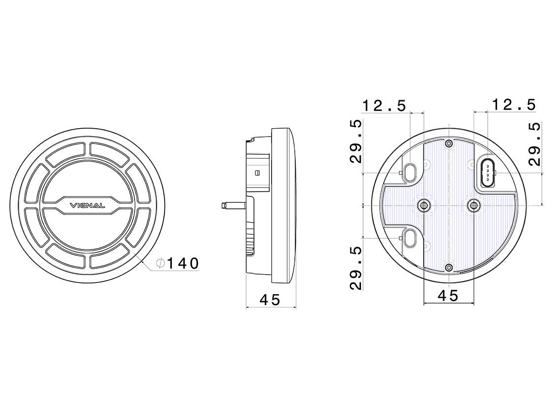 Achterlicht LED 140mm rond 24V met achteruitrijlamp en mistlicht voor Schmitz trailer LCR19 Vignal