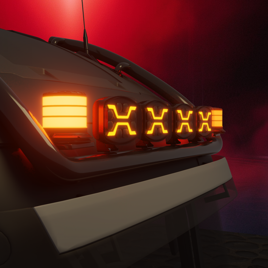 Verstraler LED X-spider 12V/24V met DRL wit en flitser oranje