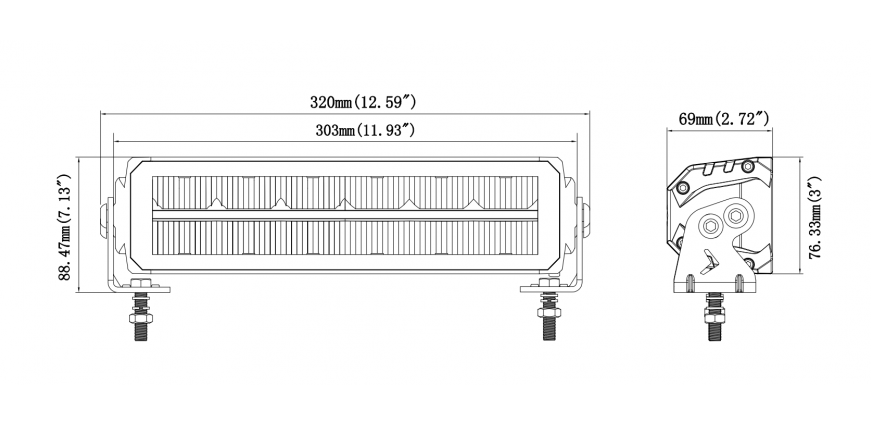 Light bar verstraler met wit positielicht 32cm E-keur 12/24V