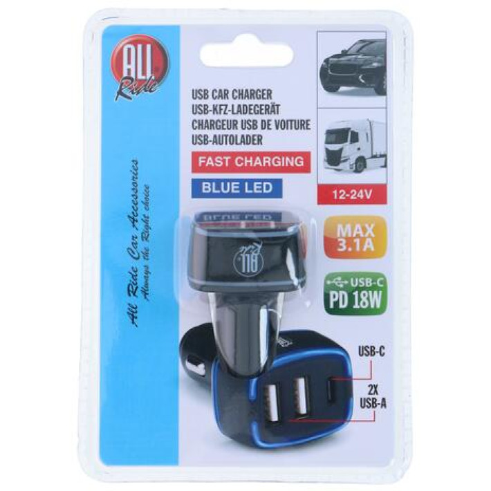 Autolader USB 2xA 1xC 12/24V