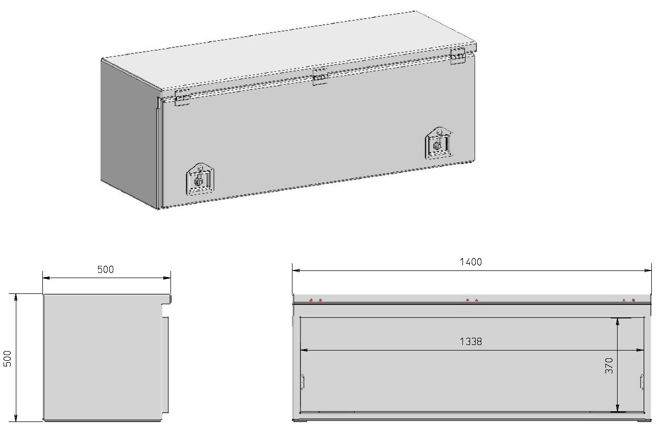 Gereedschapskist Aluminium onbehandeld 1400 x 500 x 500 mm